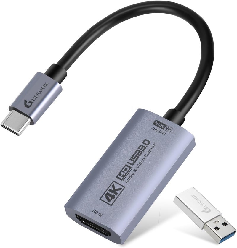 Guermok HDMI Capture Card 4K@60FPS, 1080P@240FPS USB 3.0 HDMI to USB A/C Video Capture Card for Streaming, Works with iPad, Switch 2/1, PS5/4, Xbox, Quest 3, Mac OS, Windows, Zoom, OBS, Camera - Image 1